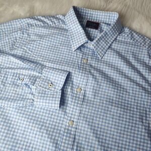 Untuckit Shirt Mens XL Blue White Gingham Check 100% Cotton Button Regular Fit
